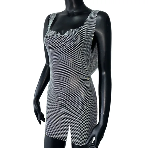 Elasticity Mesh Rhinestone Mini Dress | Gray | S - L