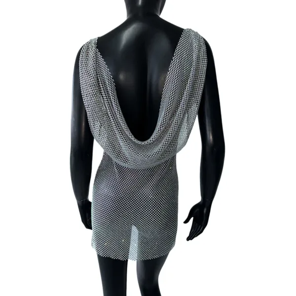 Elasticity Mesh Rhinestone Mini Dress | Gray | S - L