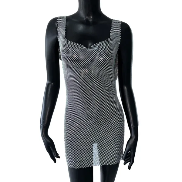 Elasticity Mesh Rhinestone Mini Dress | Gray | S - L